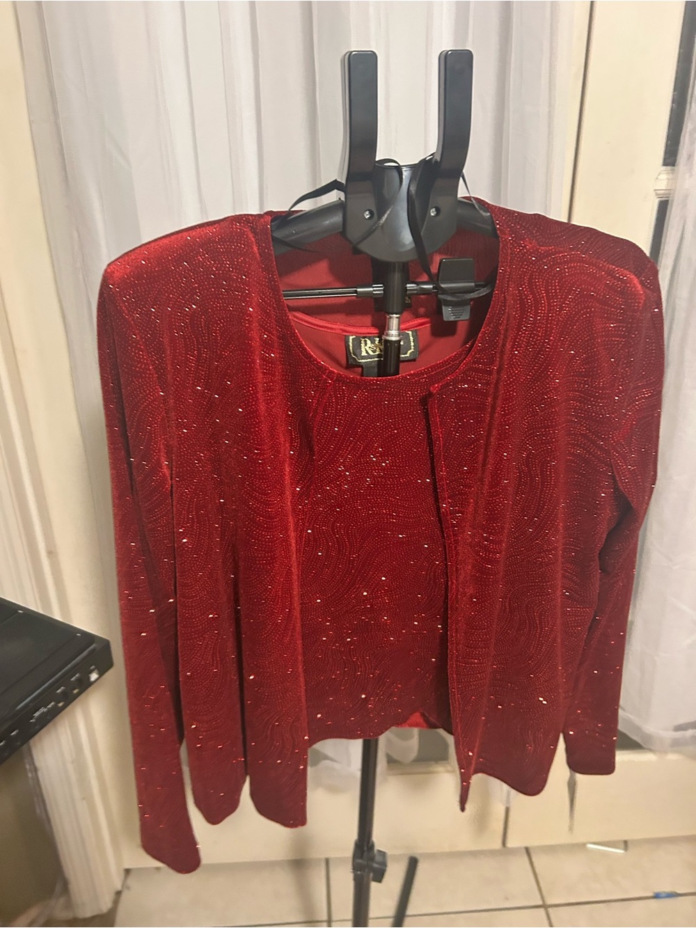 R&K Red Sparkle Two-Piece Top and Open Jacket